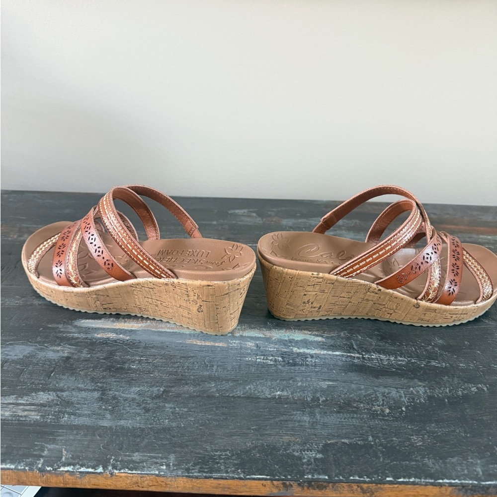 Women's Brown sketchers Wedge Sandals worn once sz 7.5 - Picture 6 of 10